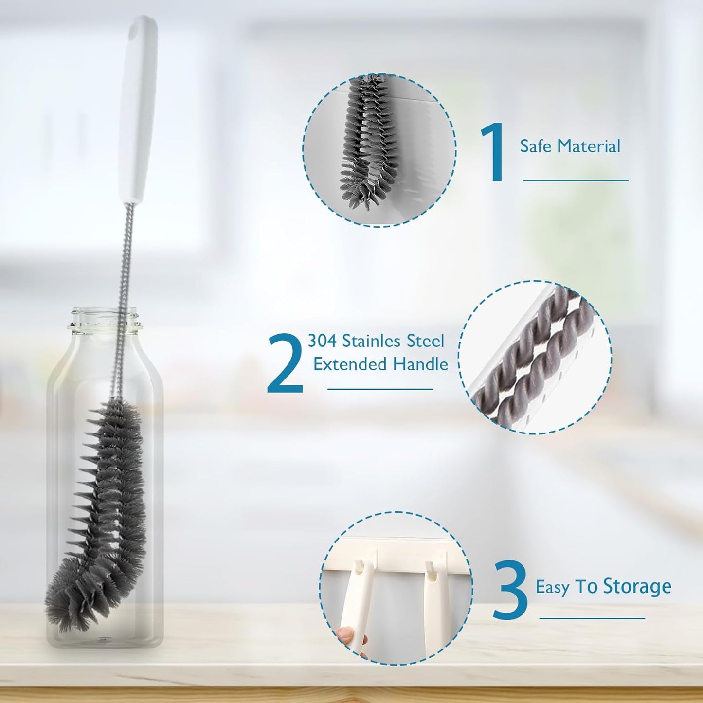 16 inches Long Handle Black Bottle Cleaning Brushes - Perfect for Baby Bottles, Sports Bottles