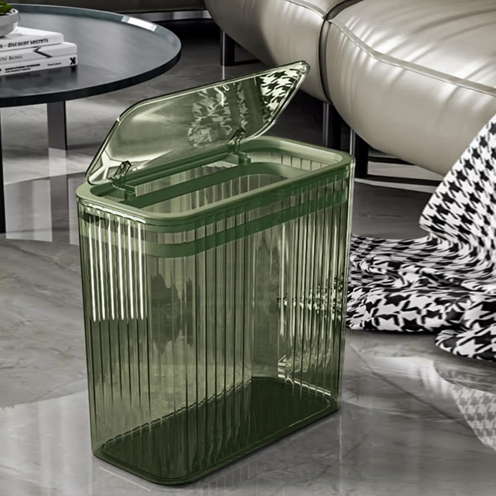 Transparent Trash Can, Bathroom Trash Cans with Lids, 3.5 Gallon Garbage Can for Bedroom, Office