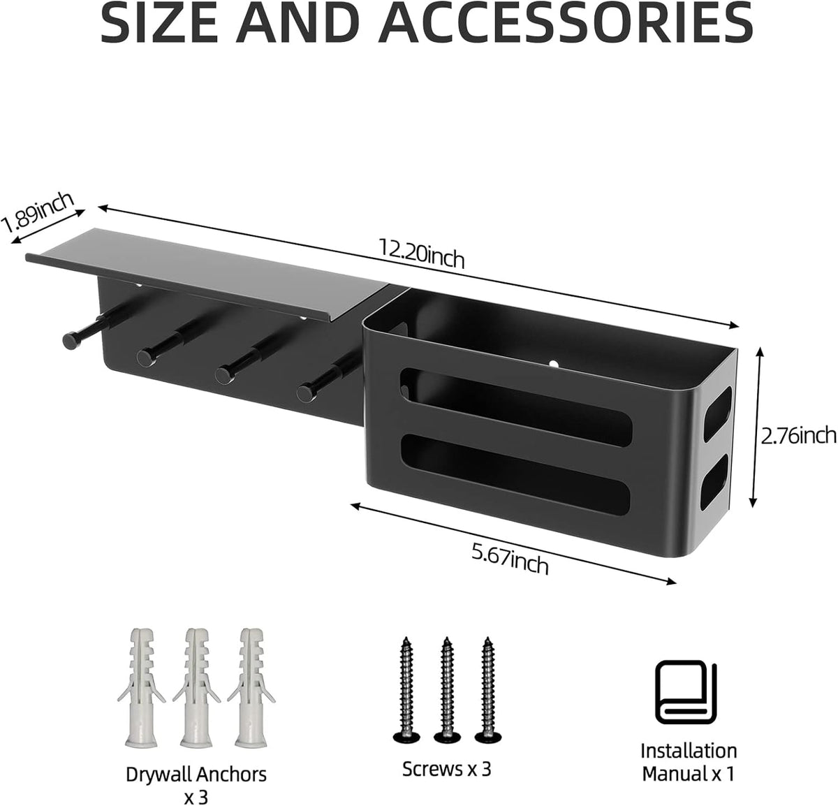 MKO Key Holder for Wall, Mail Organizer Key Rack with Tray, Key Holder Adhesive Wall Mount, 4