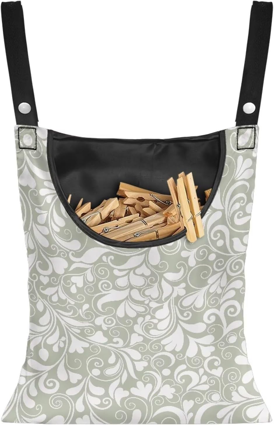 Large Clothespin Storage Bag 14.5"x12" with Oversized Opening - Heart Shape Floral Print Green