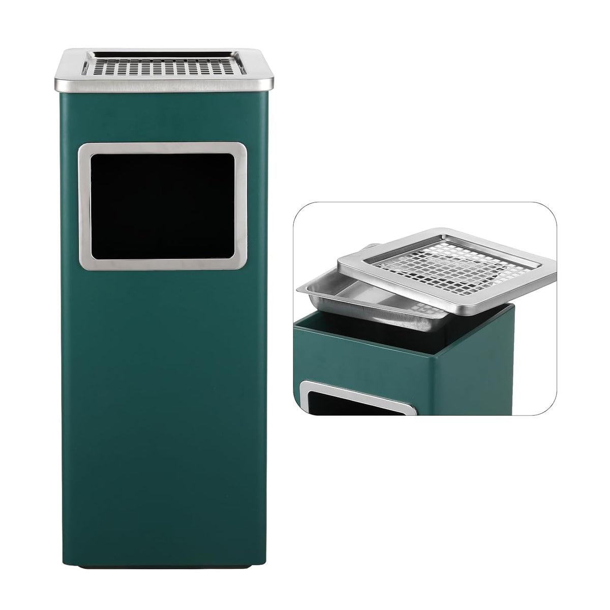 Trash Can Outdoor Waste Container Square Stainless Steel Trash Can with Removable Inner Bucket for