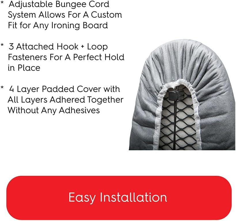 TIVIT Ironing Board Cover 20 x 60, Made in Italy. Pro Grip Pad Covers w/3 Fastener Straps & Pull
