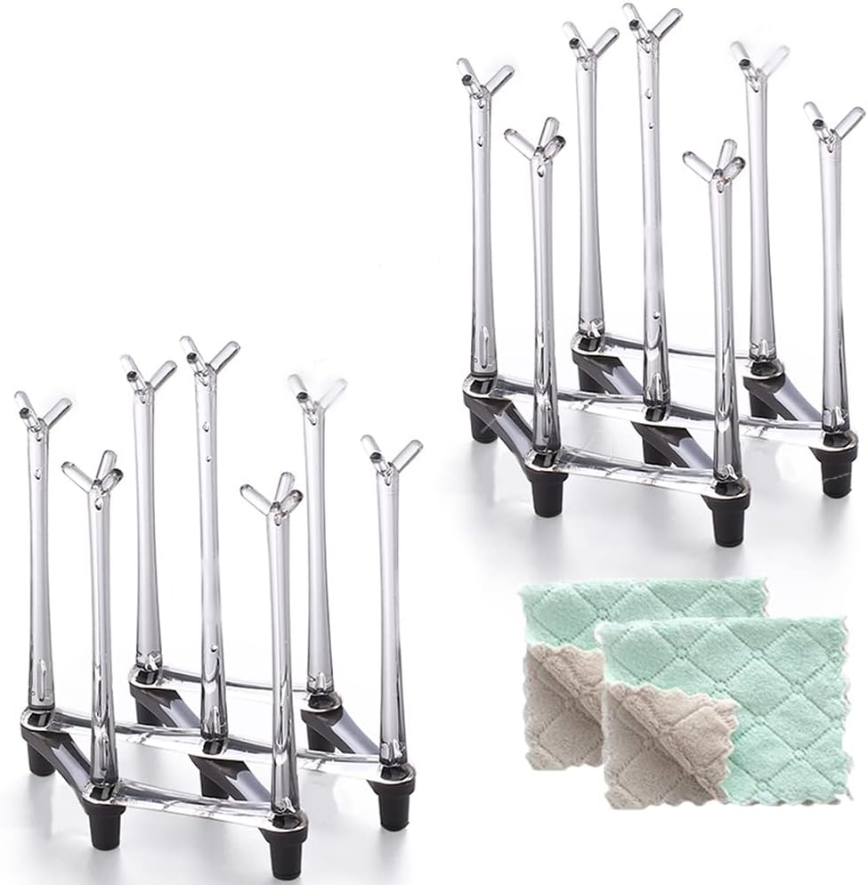 Marbrasse Retractable Cup Drying Rack, Drinking Glass and Sports Bottle Drainer Stand, Plastic Bag