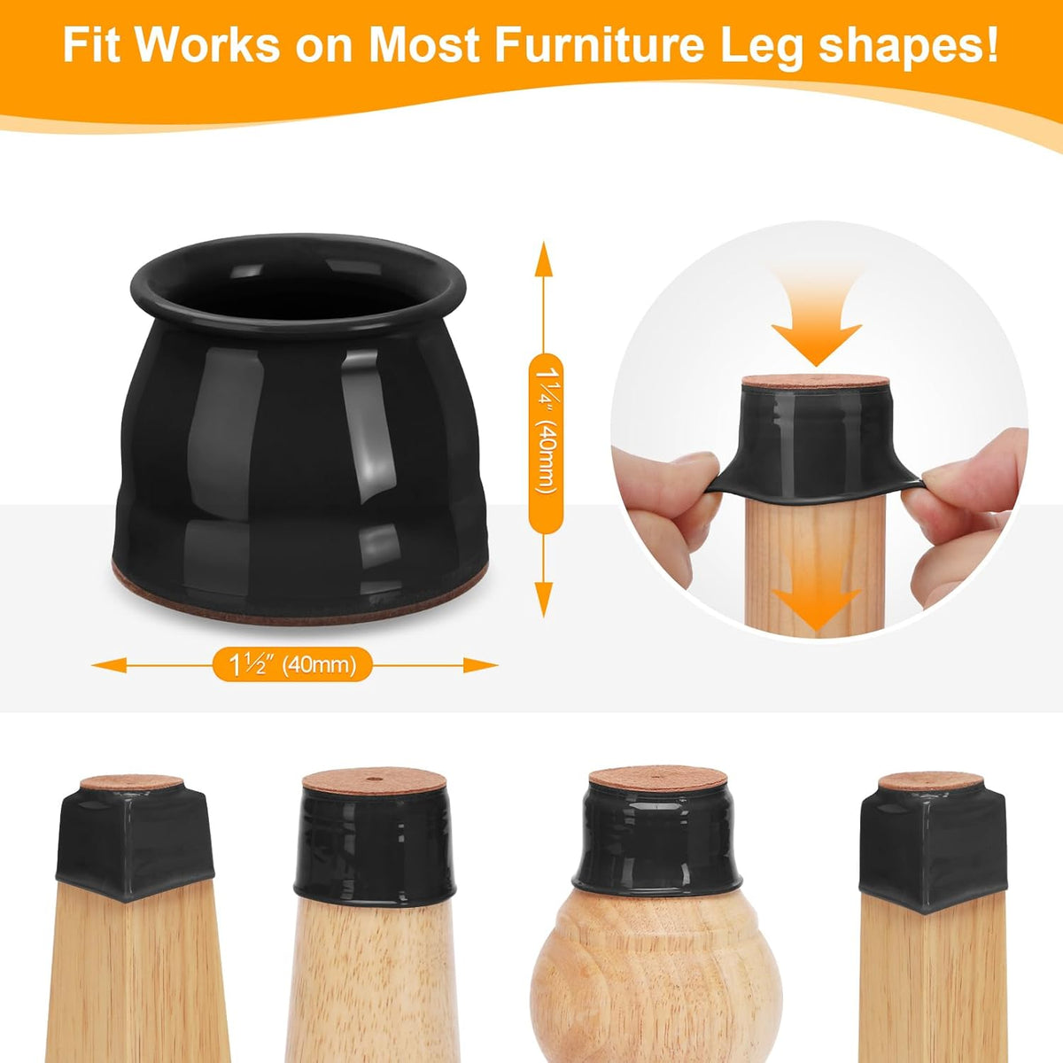 CHUNZEXI 32 Pack Chair Leg Floor Protectors for Hardwood Floors, Silicone Felt Covers Pads Caps