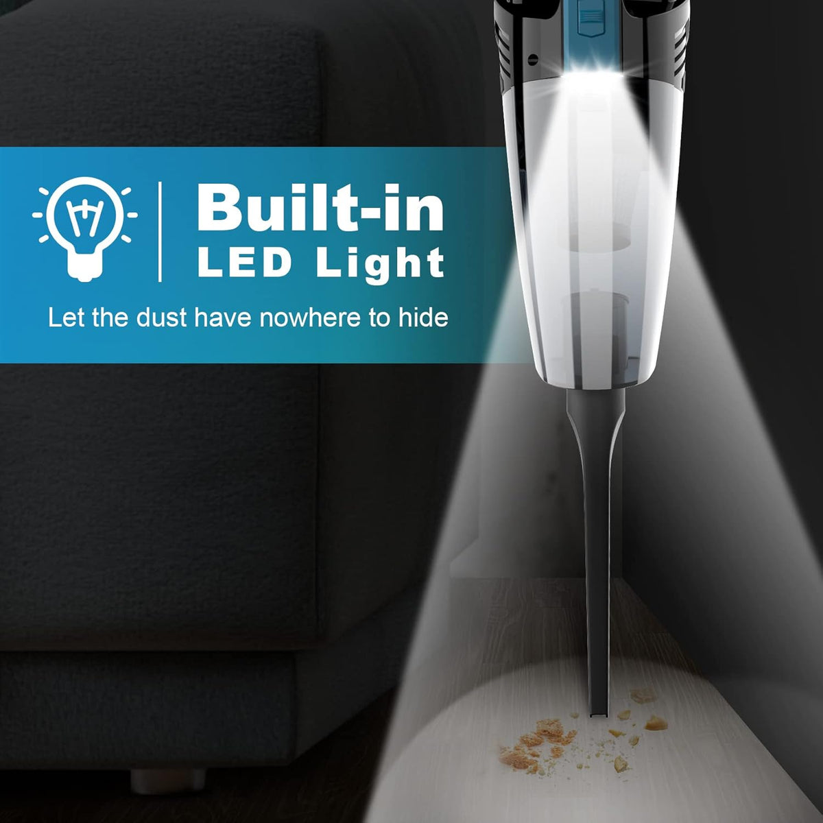 Cordless Car Vacuum Lightweight High Power Handheld Vacuum Cleaner with LED Light, Hand Vacuum for