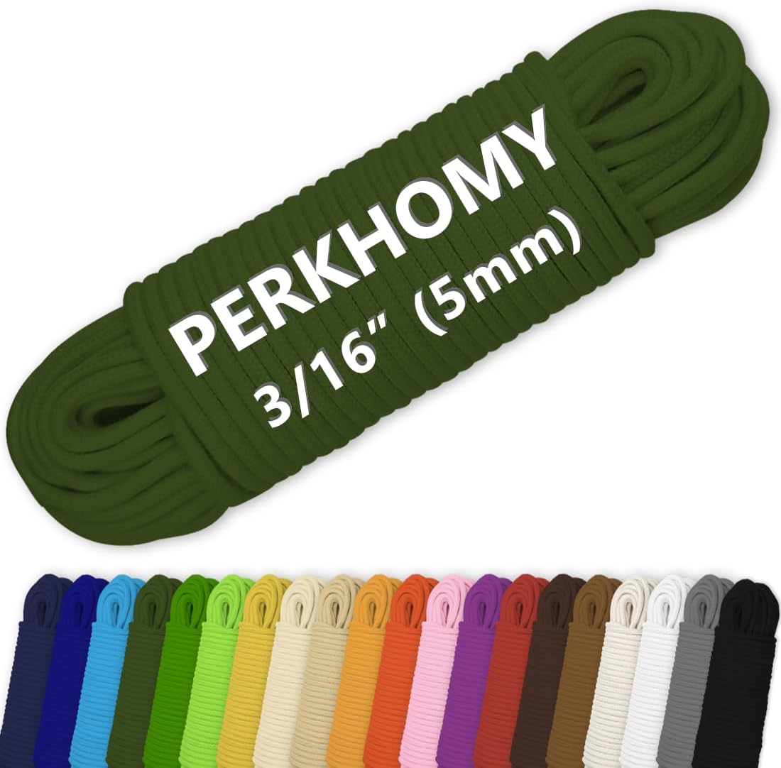 PerkHomy Cotton Rope 3/16" (5mm) 100 ft Multi Purpose Utility Diamond Braided Cord, Natural Cotton