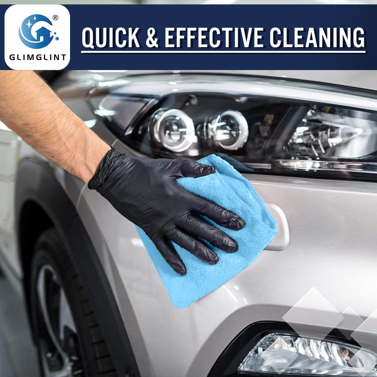 GLIMGLINT Blue Microfiber Cleaning Cloth, 12 Pack Cleaning Towels for Kitchen, Lint Free