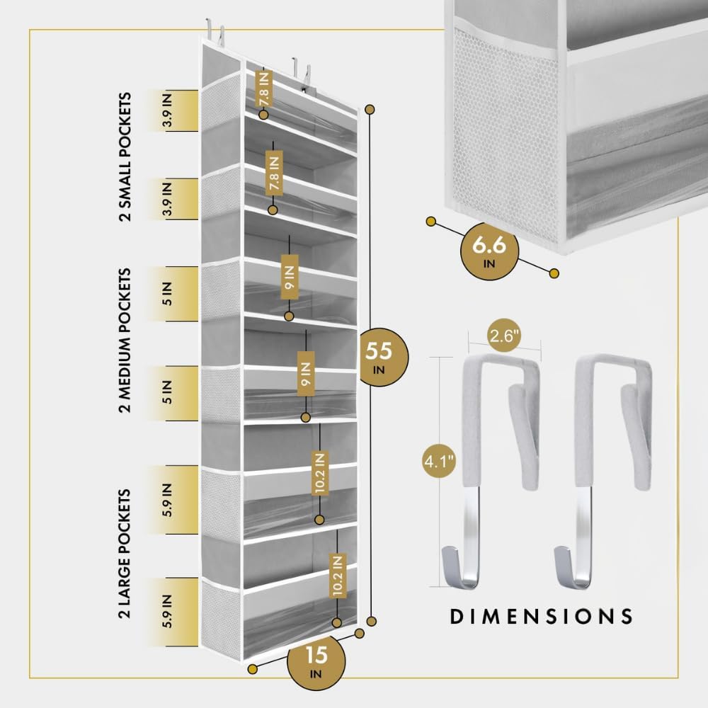 HOMELUX THEORY 2 PC Heavy Duty Over the Door Organizer 55x14x6.7, 6 Large Front & 12 Side Pockets