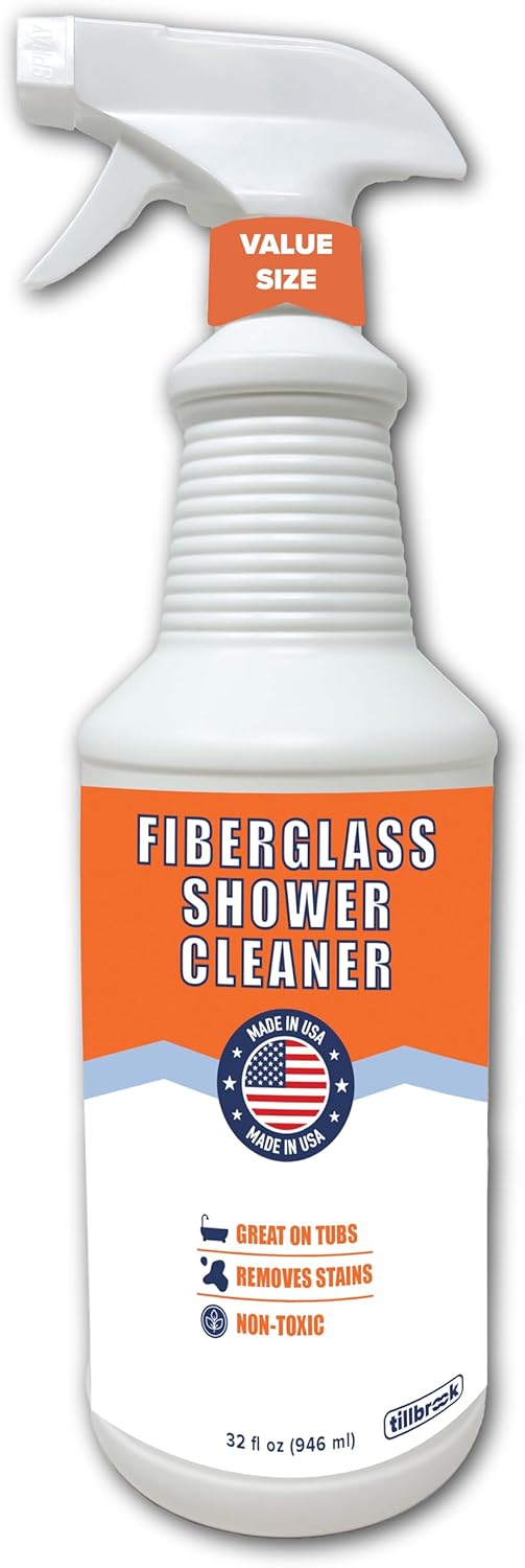 Fiberglass Shower Cleaner - 32 oz Fiberglass Cleaner for Bathtubs, Showers, Tile, Faucets &