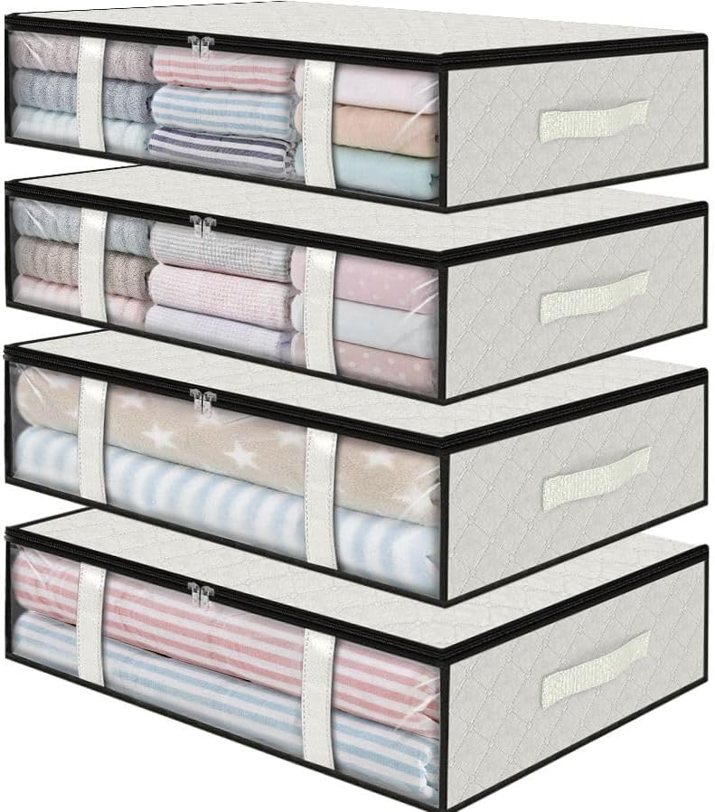StorageRight Under Bed Storage Bins, 4-Pack 40L Foldable Fabric Storage Bags with Transparent