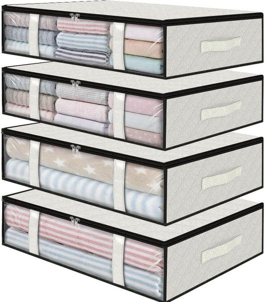 StorageRight Under Bed Storage Bins, 4-Pack 40L Foldable Fabric Storage Bags with Transparent