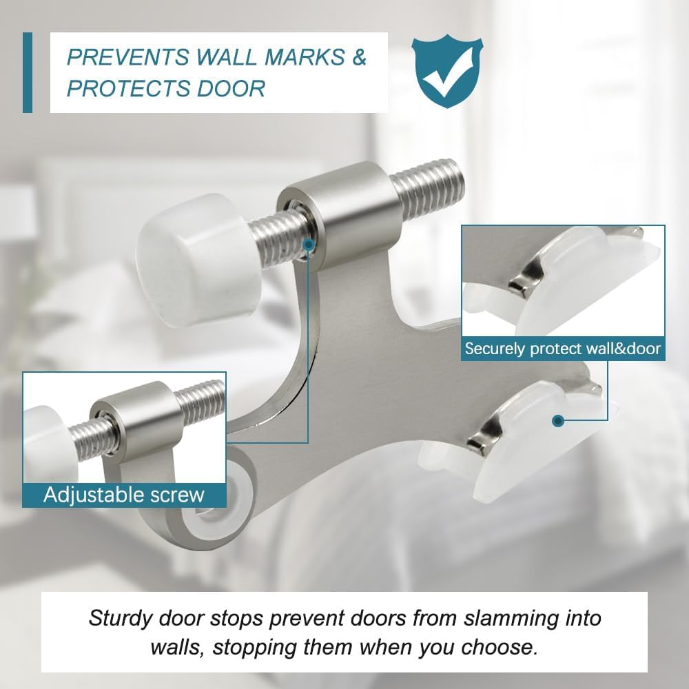 24 Pack Hinge Pin Brushed Nickel Door Stopper, Adjustable Heavy Duty Hinge Pin Door Stop with