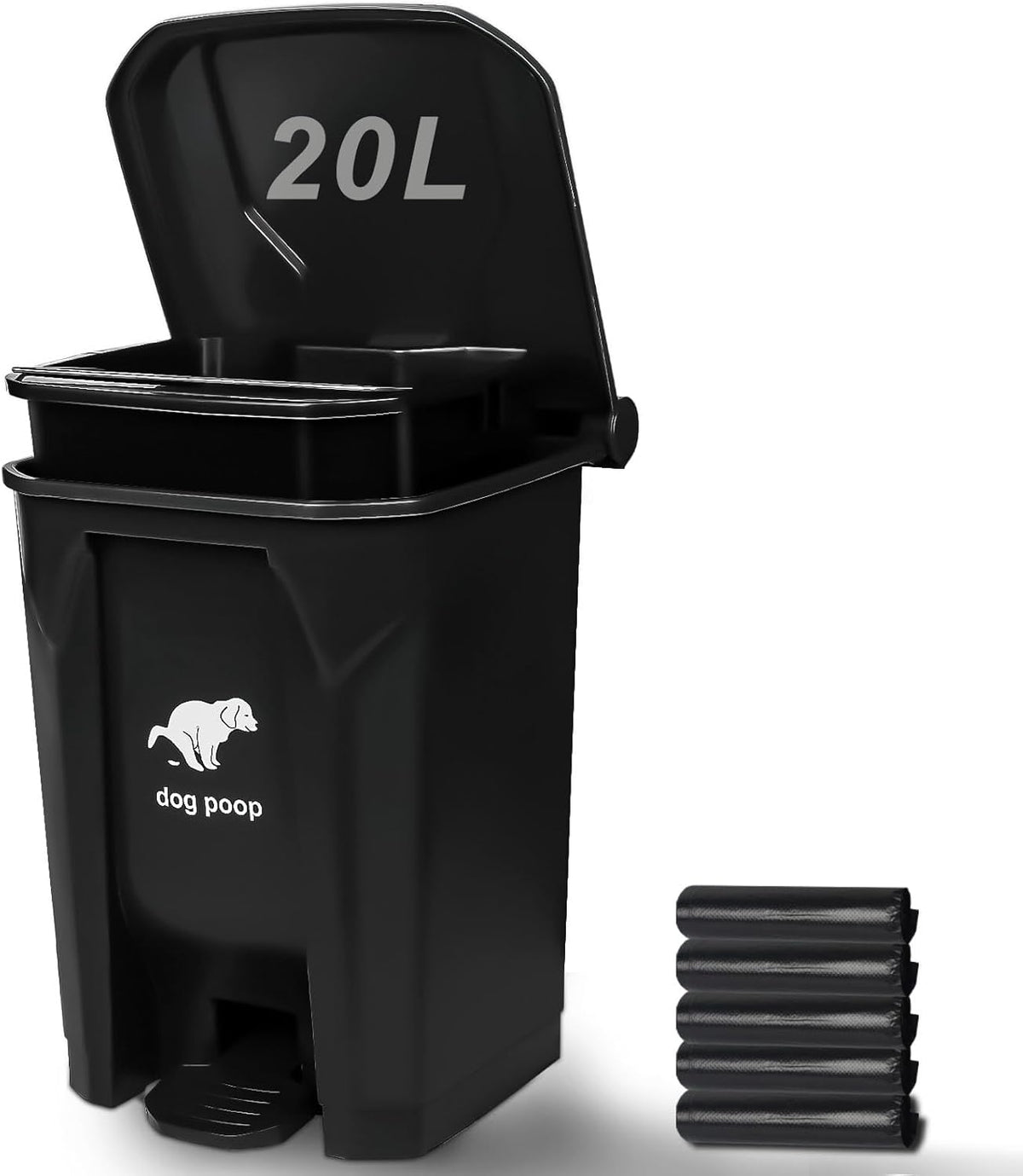 Dog Poop Trash Can Outside, 20L/5Gallon Pedal and Removable Inner Waste Bin, Outdoor Dog Poop Trash