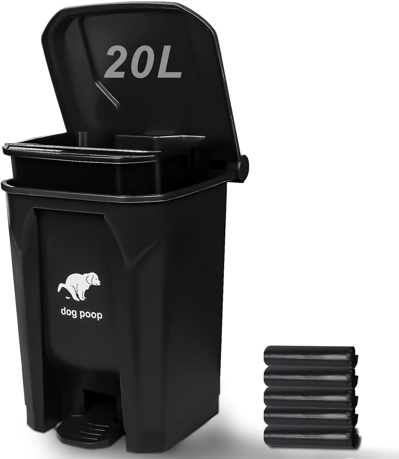 Dog Poop Trash Can Outside, 20L/5Gallon Pedal and Removable Inner Waste Bin, Outdoor Dog Poop Trash