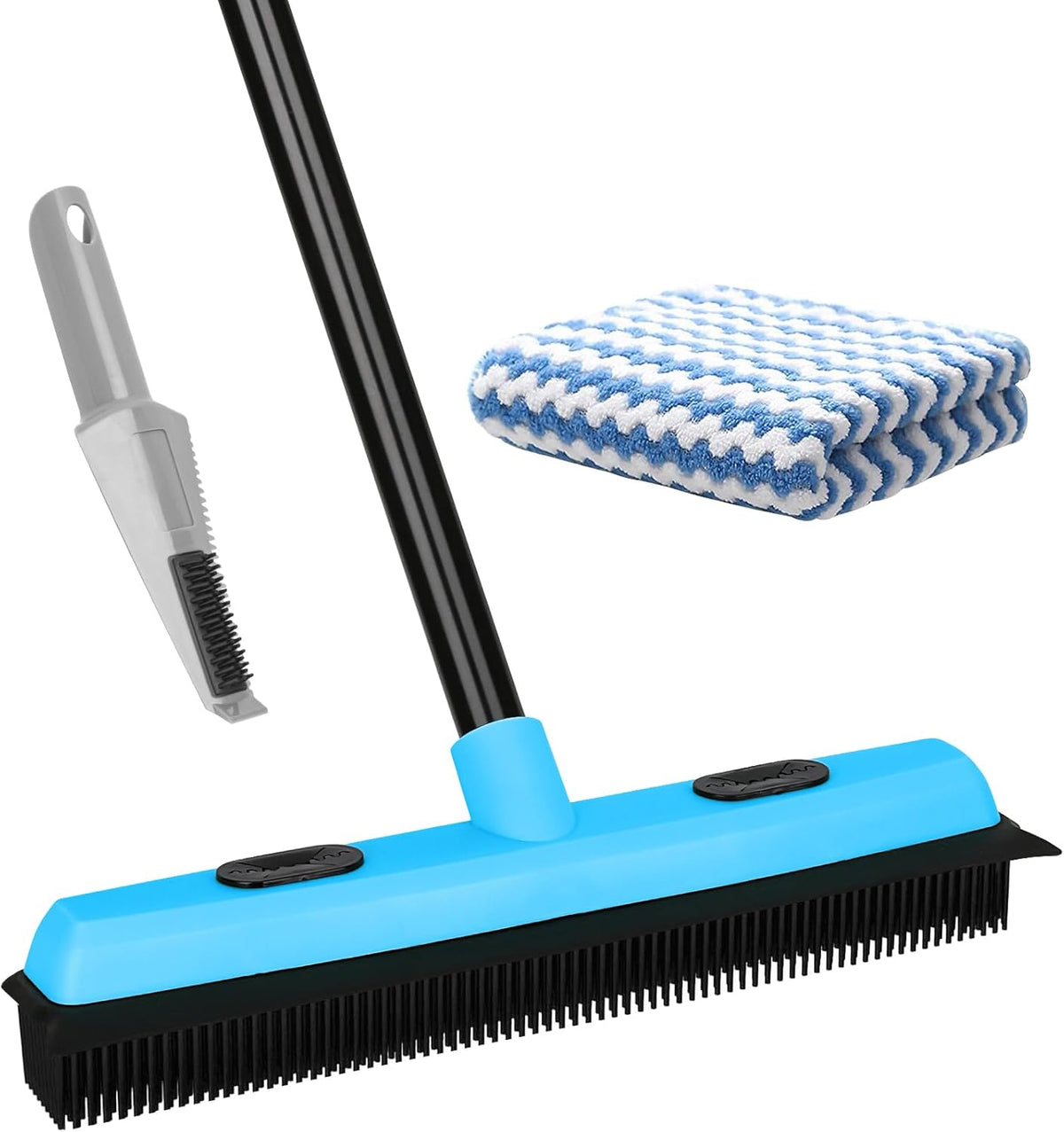 KeFanta Rubber Broom Carpet Rake for Pet Hair Removal, 51" Long Handle Fur Remover Broom with