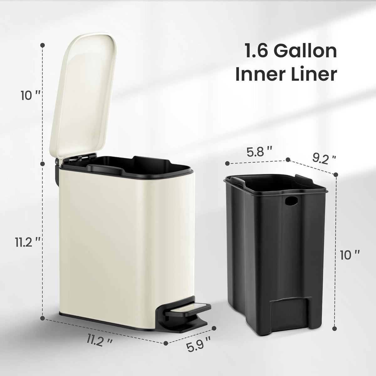 Cesun Small Bathroom Trash Can with Lid Soft Close, Step Pedal, 6 Liter / 1.6 Gallon Stainless