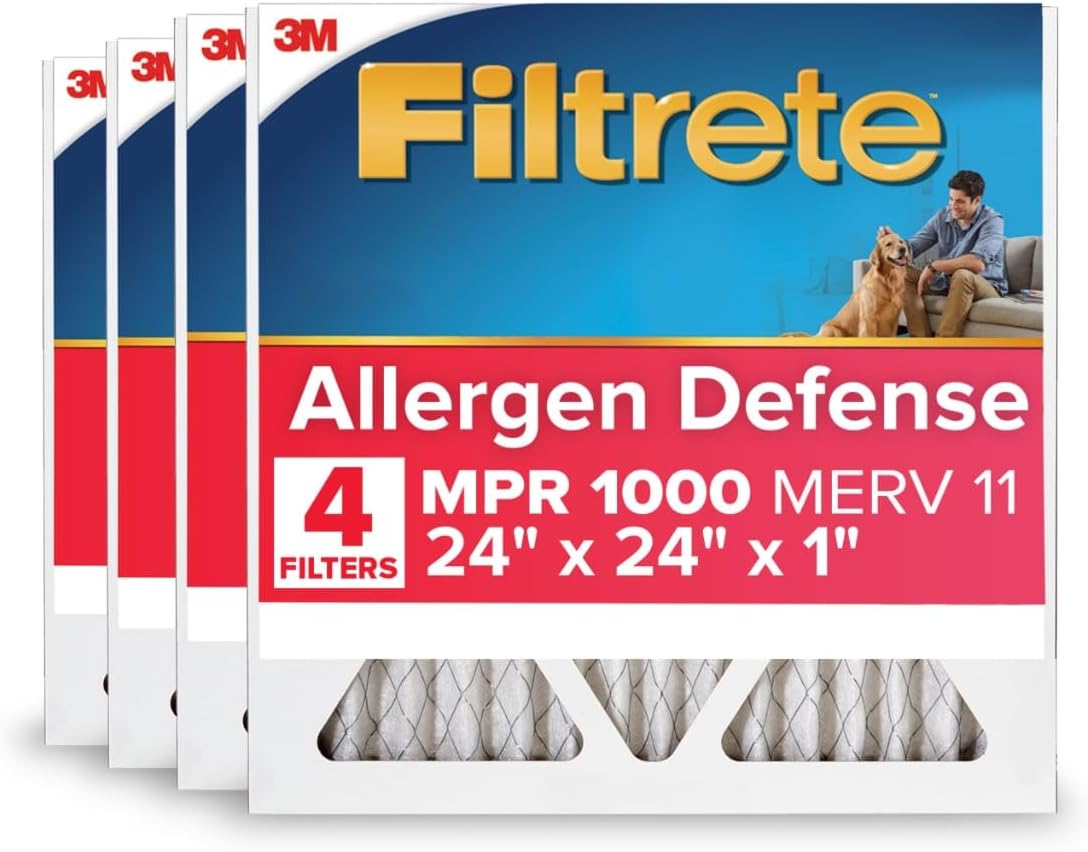 Filtrete 24x24x1 AC Furnace Air Filter, MERV 11, MPR 1000, Micro Allergen Defense, 3-Month Pleated