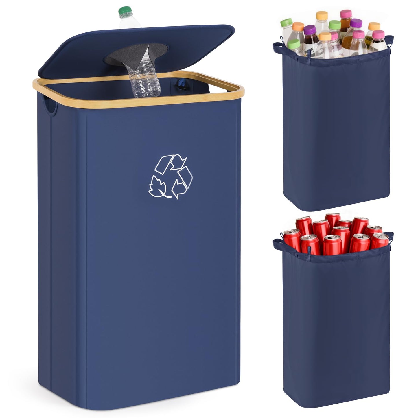 CFGUK Recycling Bin for Kitchen, 26 Gallon 100L Indoor Home Recycle Bin with Lid and 2 Removeable