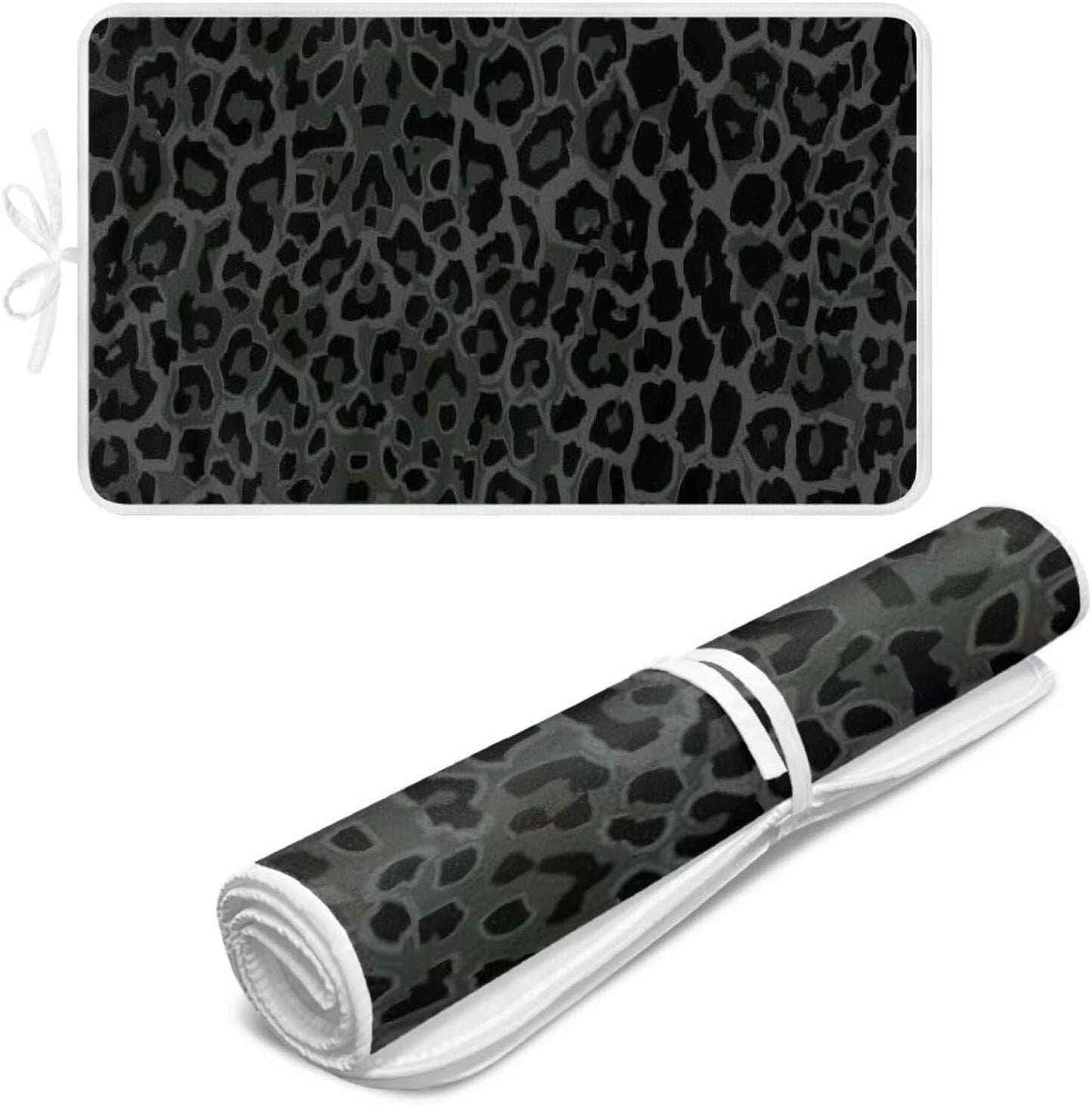 Black Ironing Mat Portable Leopard Print Ironing Pad for Steam Pressing on Tabletop or Bed,Heat