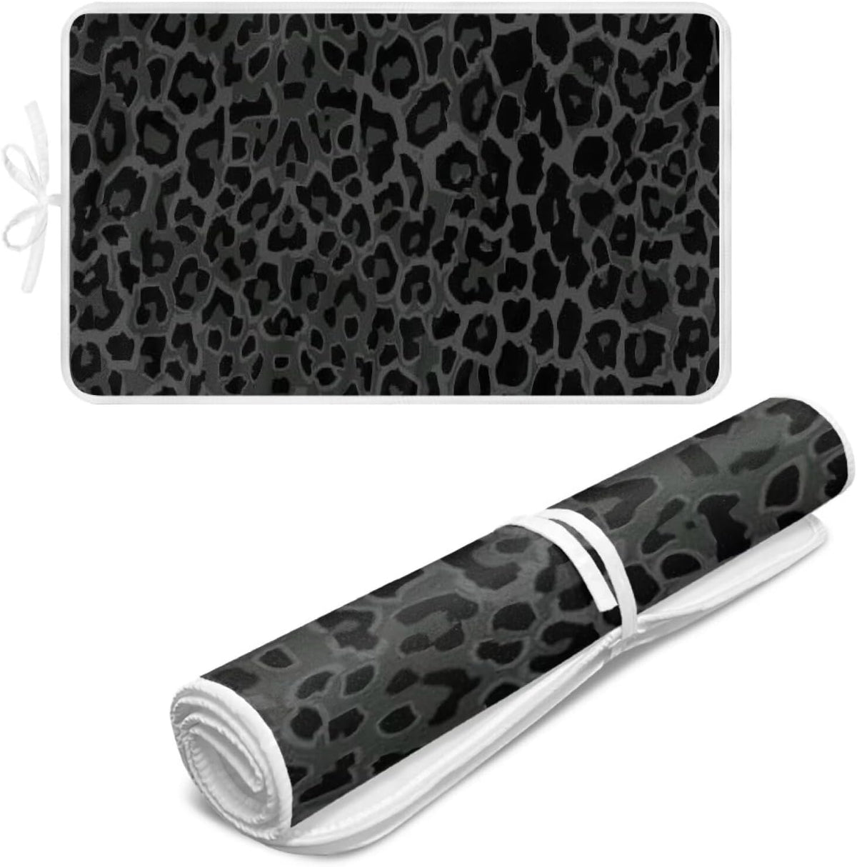 Black Ironing Mat Portable Leopard Print Ironing Pad for Steam Pressing on Tabletop or Bed,Heat