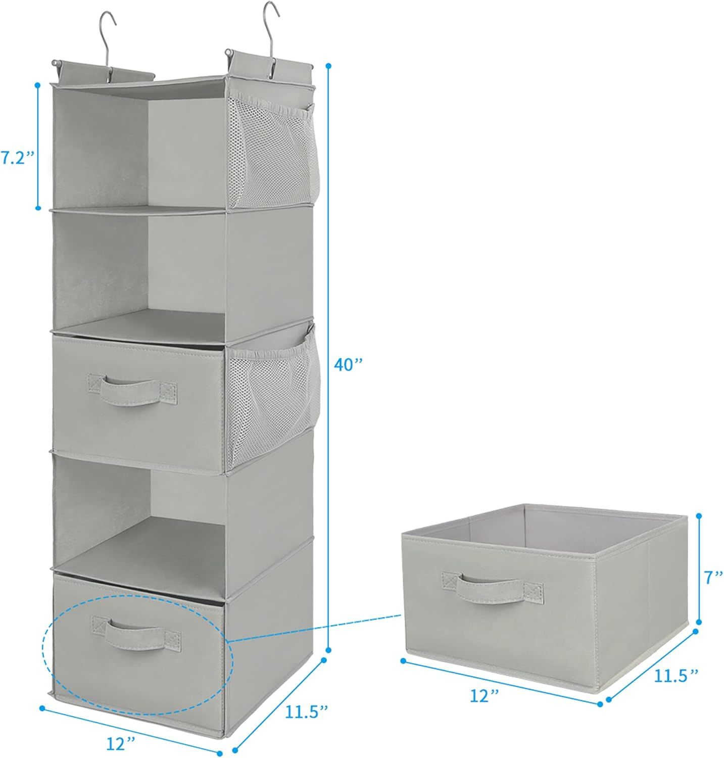 MAX Houser 5 Tier Shelf Hanging Closet Organizer, Cloth Hanging Shelf with 2 Sturdy Hooks for
