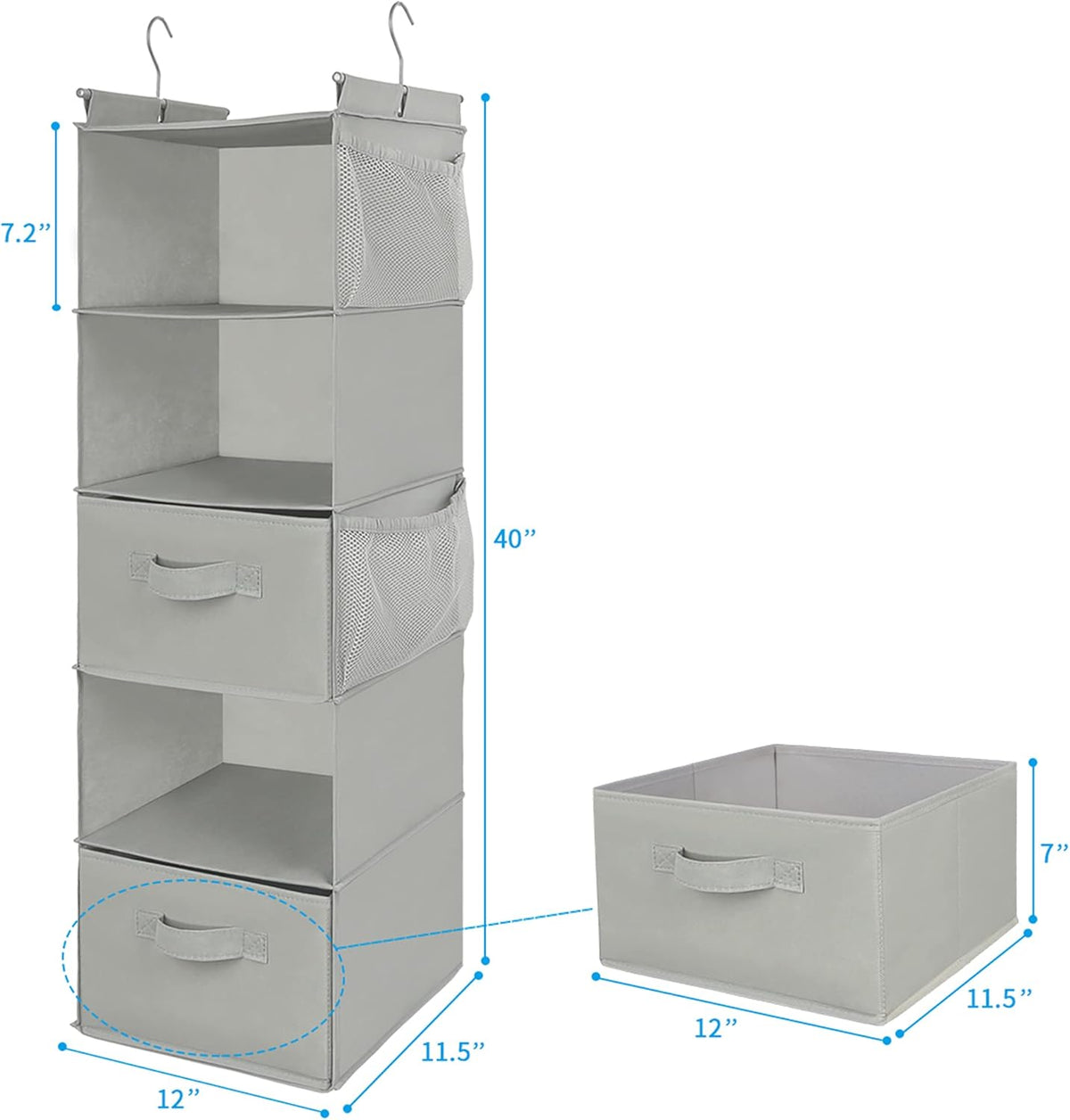 MAX Houser 5 Tier Shelf Hanging Closet Organizer, Cloth Hanging Shelf with 2 Sturdy Hooks for