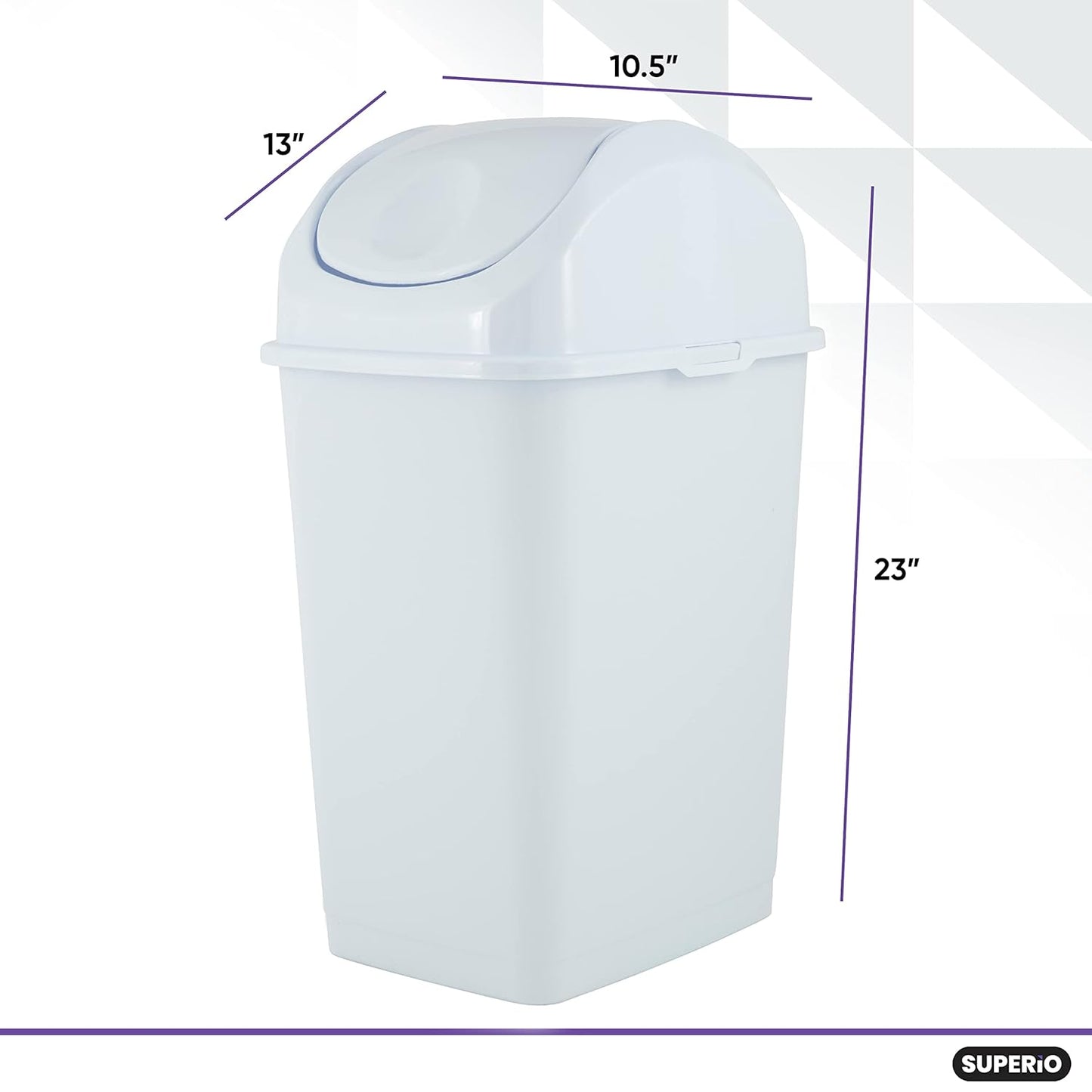 Superio Kitchen Trash Can with Swing Top Lid 9 Gallon Slim Waste Bin 37 Qt Sturdy Plastic Garbage