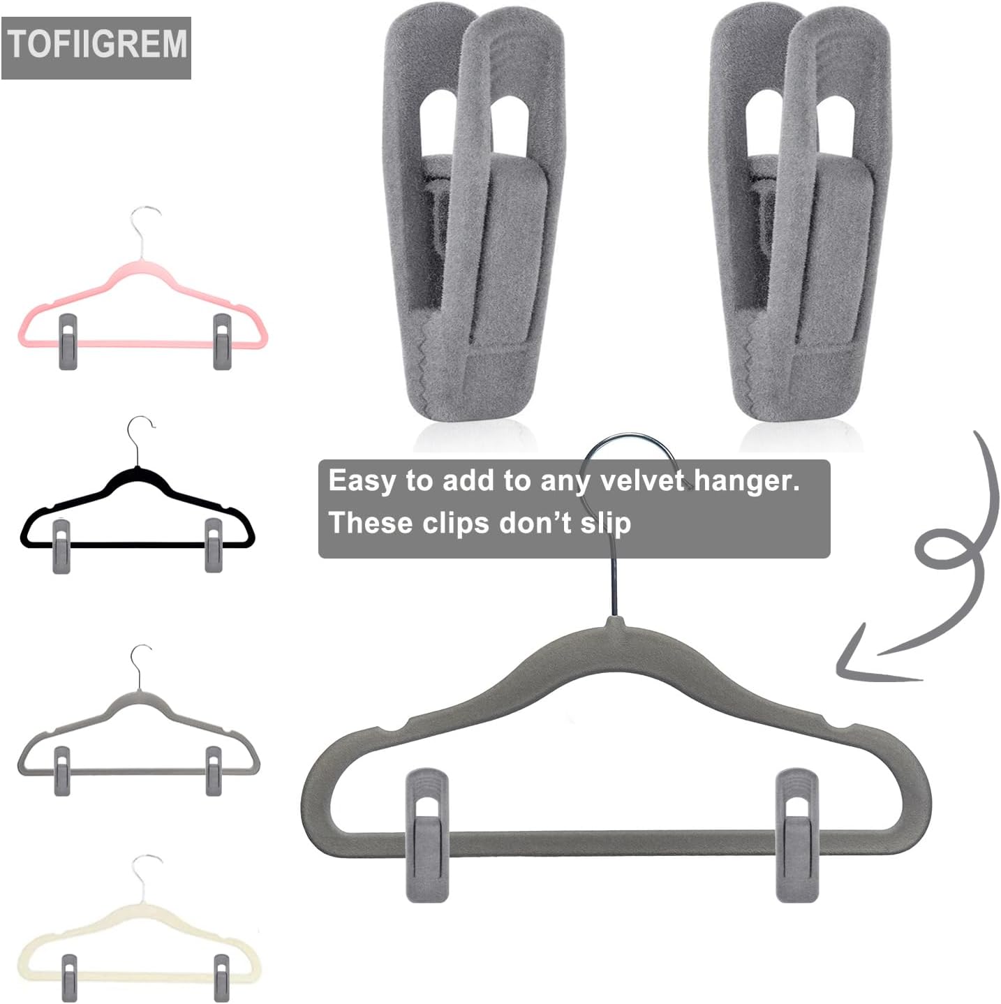 Grey Velvet Clips for Velvet Hangers - 20 PCS Gray Non Slip Velvet Hanger Clip, Pants Hanger Velvet