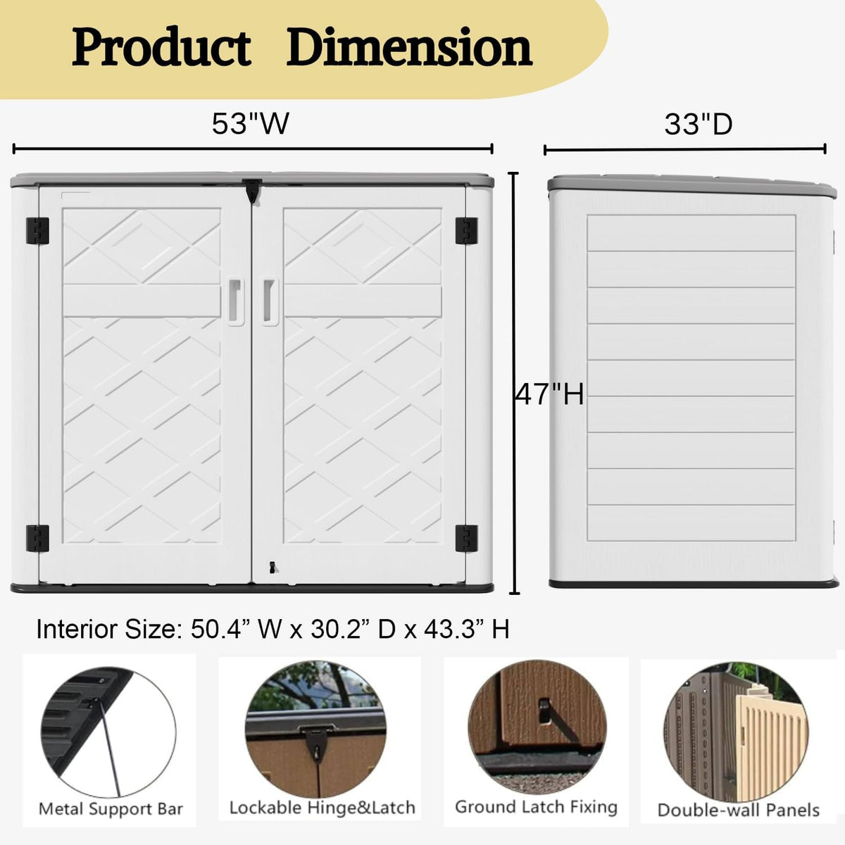 ZZM Large Outdoor Storage Shed, 48 Cu Ft Resin Versatile Storage Cabinet for Patio Accessories
