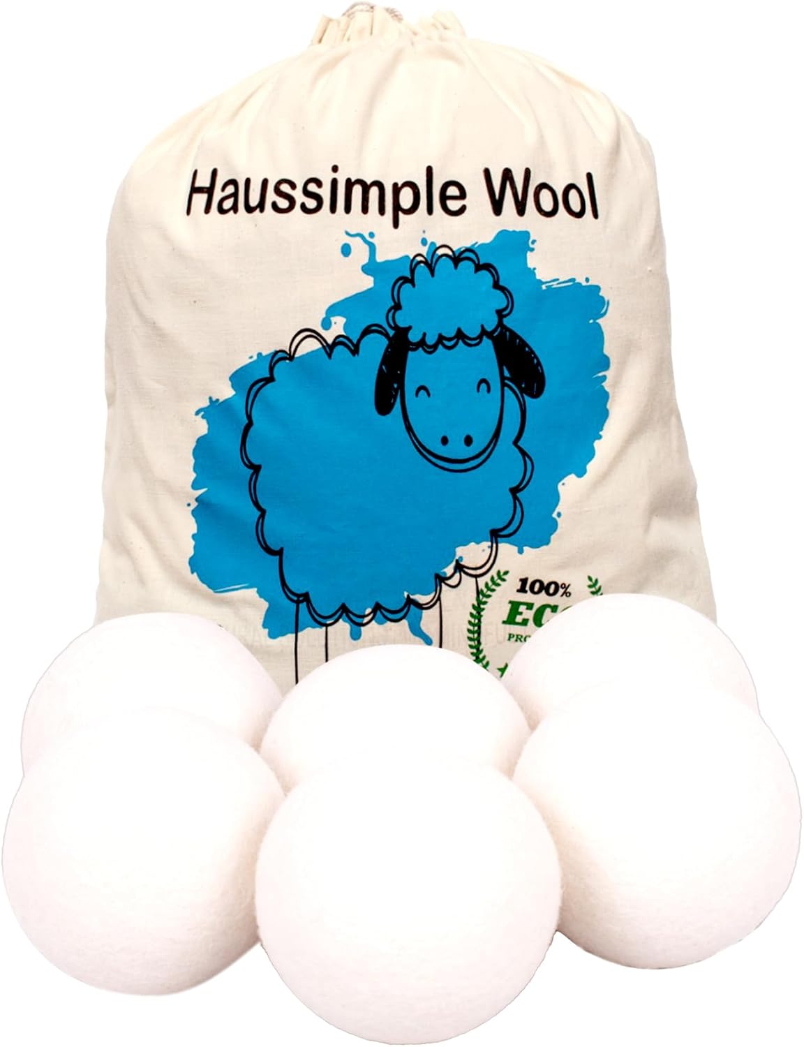 Wool Dryer Balls Organic Felt 6 Pack Laundry Fabric Softener, Extra Large Reusable Handmade Natural