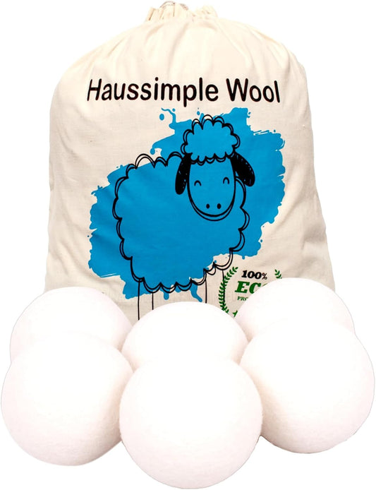 Wool Dryer Balls Organic Felt 6 Pack Laundry Fabric Softener, Extra Large Reusable Handmade Natural