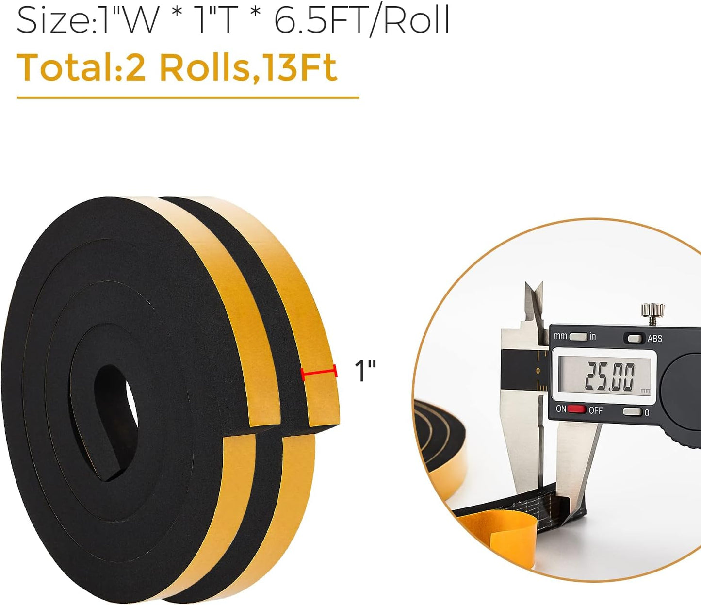 13 Feet Weather Stripping Door Seal, 1" Wide X 1" Thick Door Seal Strip High Density Foam Tape