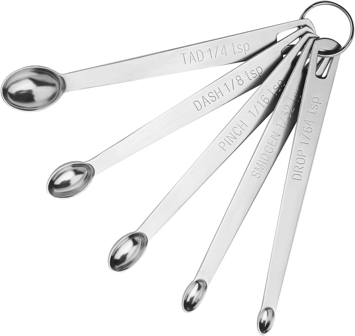 5Pcs Teaspoon Measuring Spoons, 1/4 tsp, 1/8 tsp, 1/16 tsp, 1/32 tsp, 1/64 tsp Metal Measuring