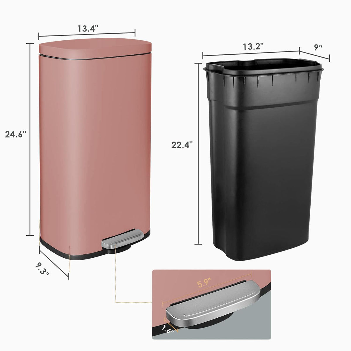 AthLike Trash Can, Stainless Steel Kitchen Garbage Can, Step Waste Bin with Hinged Lid and