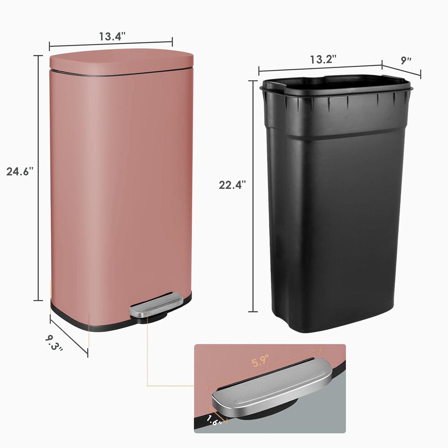 AthLike Trash Can, Stainless Steel Kitchen Garbage Can, Step Waste Bin with Hinged Lid and