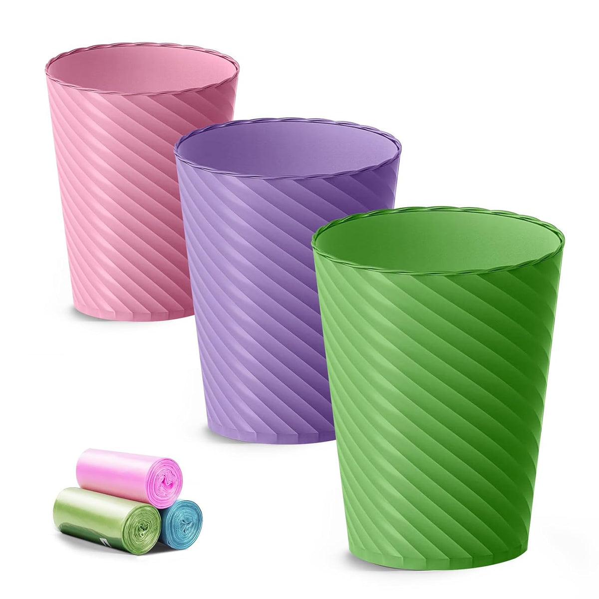 Bathroom Trash Can, 3 Pack 1.8 Gallons Small Trash Can with Trash Bags, Bathroom Garbage Can