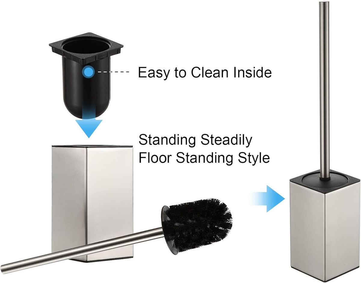 BGL Toilet Brush Holder Stainless Steel 304 Standing Brushed Nickel Square Toilet Bowl Brush for