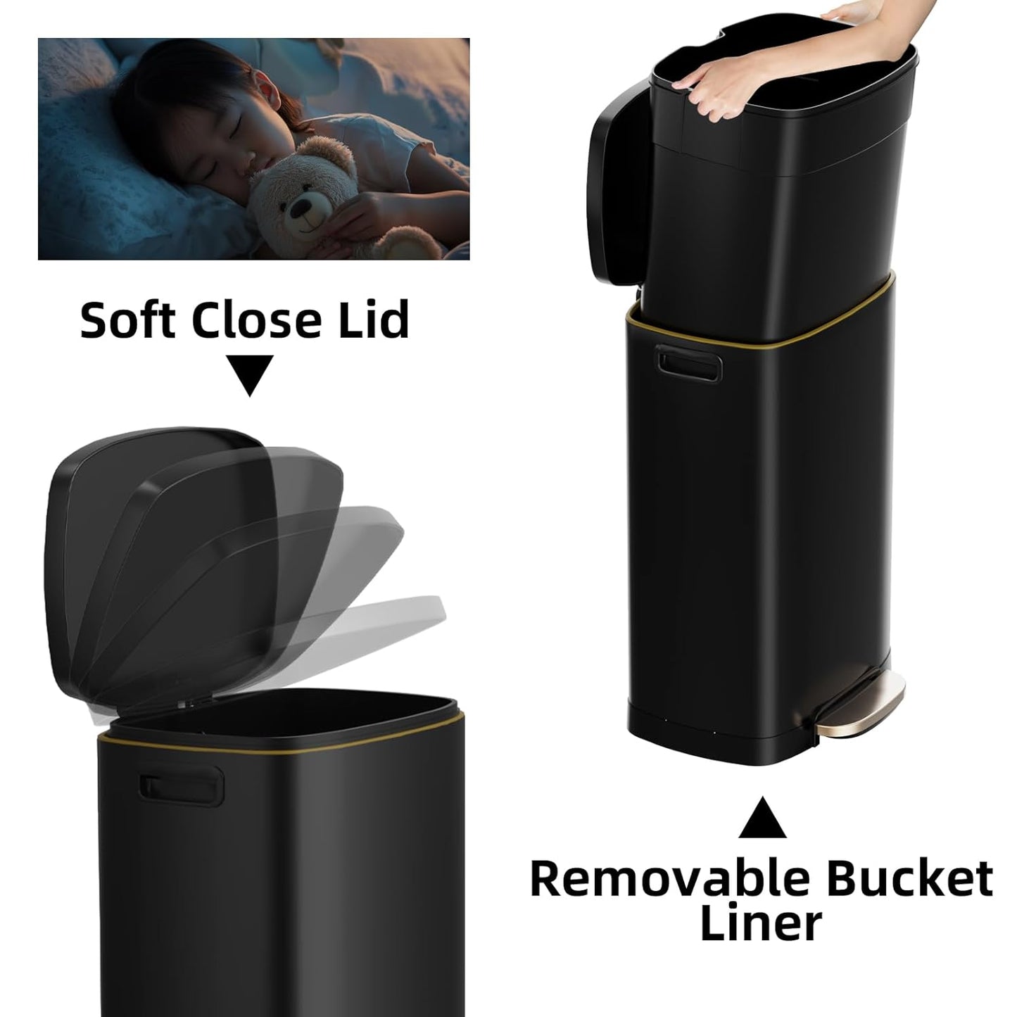 13 Gallon Trash Can with Lid, 50L Fingerprint Proof Stainless Steel Kitchen Trash Can with