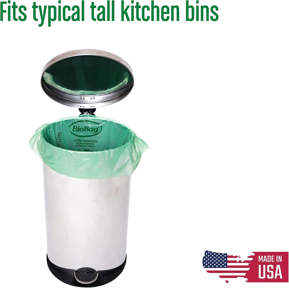 13 Gallon Tall Kitchen Compostable Trash Bags by BioBag, 48 Count, BPI Certified, Meets ASTM D6400