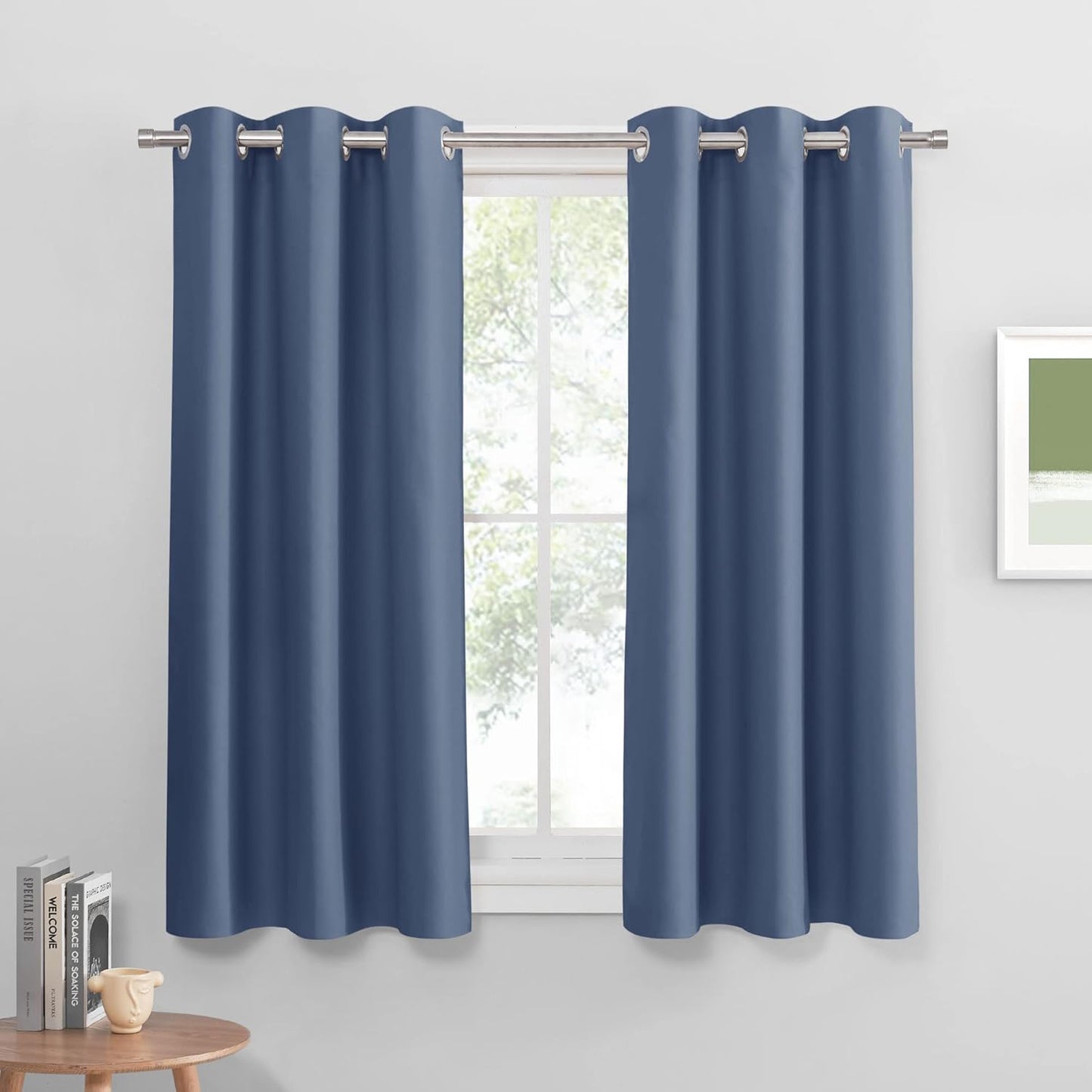 PONY DANCE Stone Blue Small Curtains for Bathroom Windows, Room Darkening Privcay Farmhouse Window