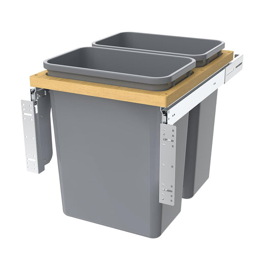 Double Pull Out Under Cabinet Trash Can 35 Qt Garbage Bin for 15" x 1.5" Face Frame, Grey -Only for