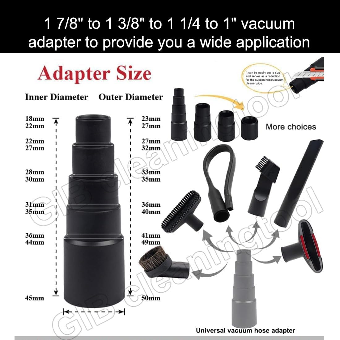 9 Pcs Universal Vacuum Attachments & Brushes for Shop Vac Accessories with 2 1/2" to 1 1/4" & 1