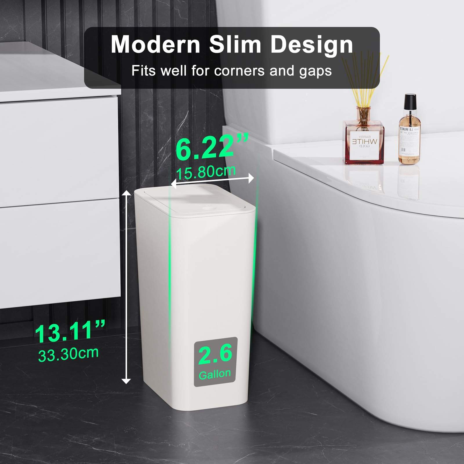 N. NETDOT 3 Pack 10L / 2.6 Gallon Small Trash Can with Lid, Bathroom Garbage Can with Pop-Up Lid