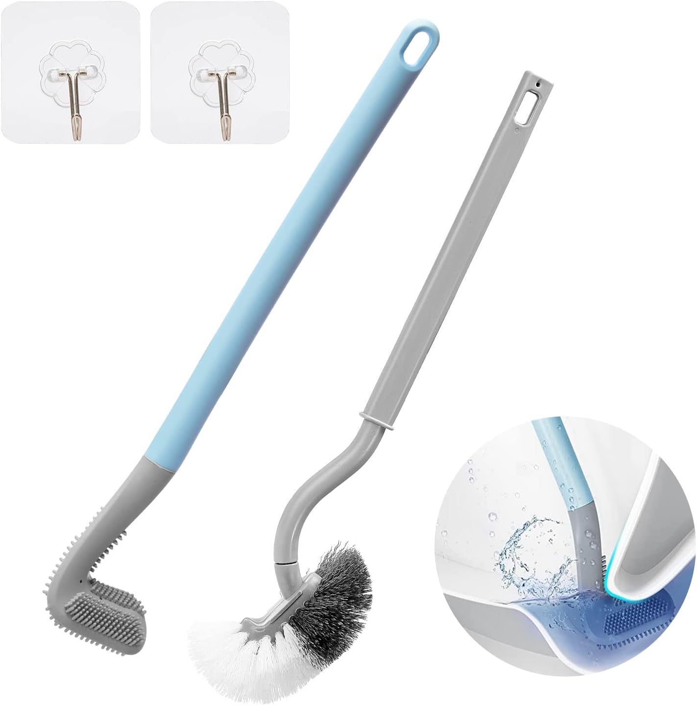 2Pcs Toilet Brush, Slim Compact Bathroom Toilet Scrubber No Dead Corners Silicone Toilet Brush