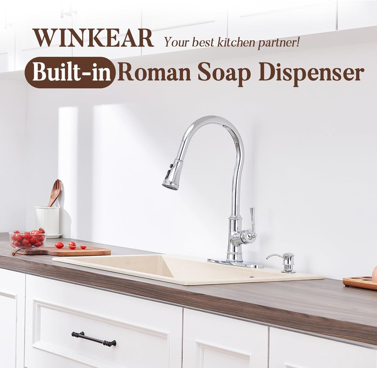 Built in Soap Dispenser for Kitchen Sink Countertop, Solid Brass Pump Head Long Spout with 10.2