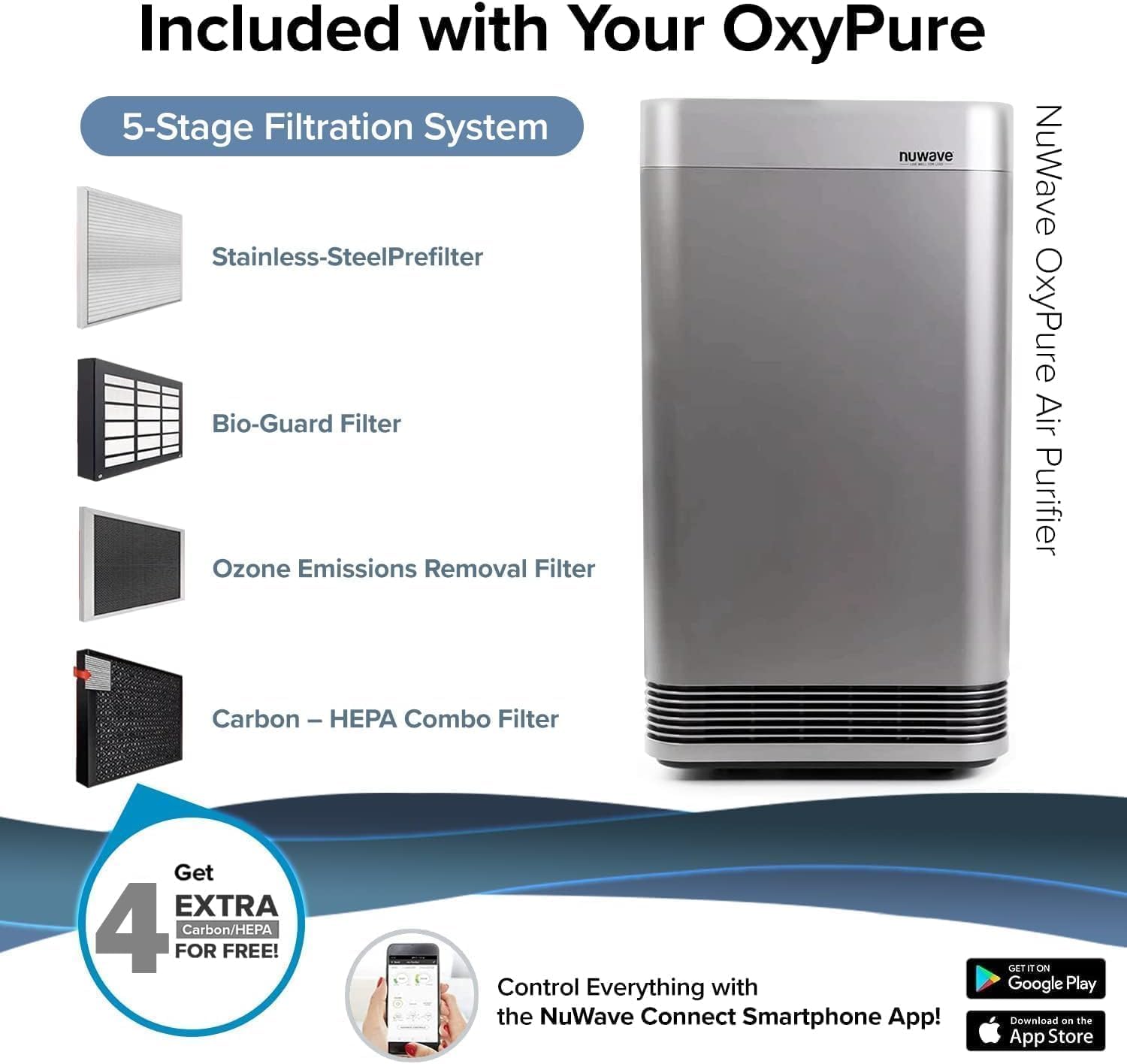 Nuwave OxyPure Ultra Clean Air Purifiers for Extra Large Room, Office, 5 Stage Filtration System