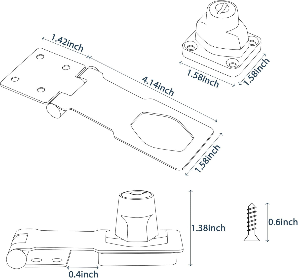 Alise Keyed Hasp Lock,4 Inch Safety Packlock Clasp Hasp Lock Latch with Lock,Door Hinge Lock with