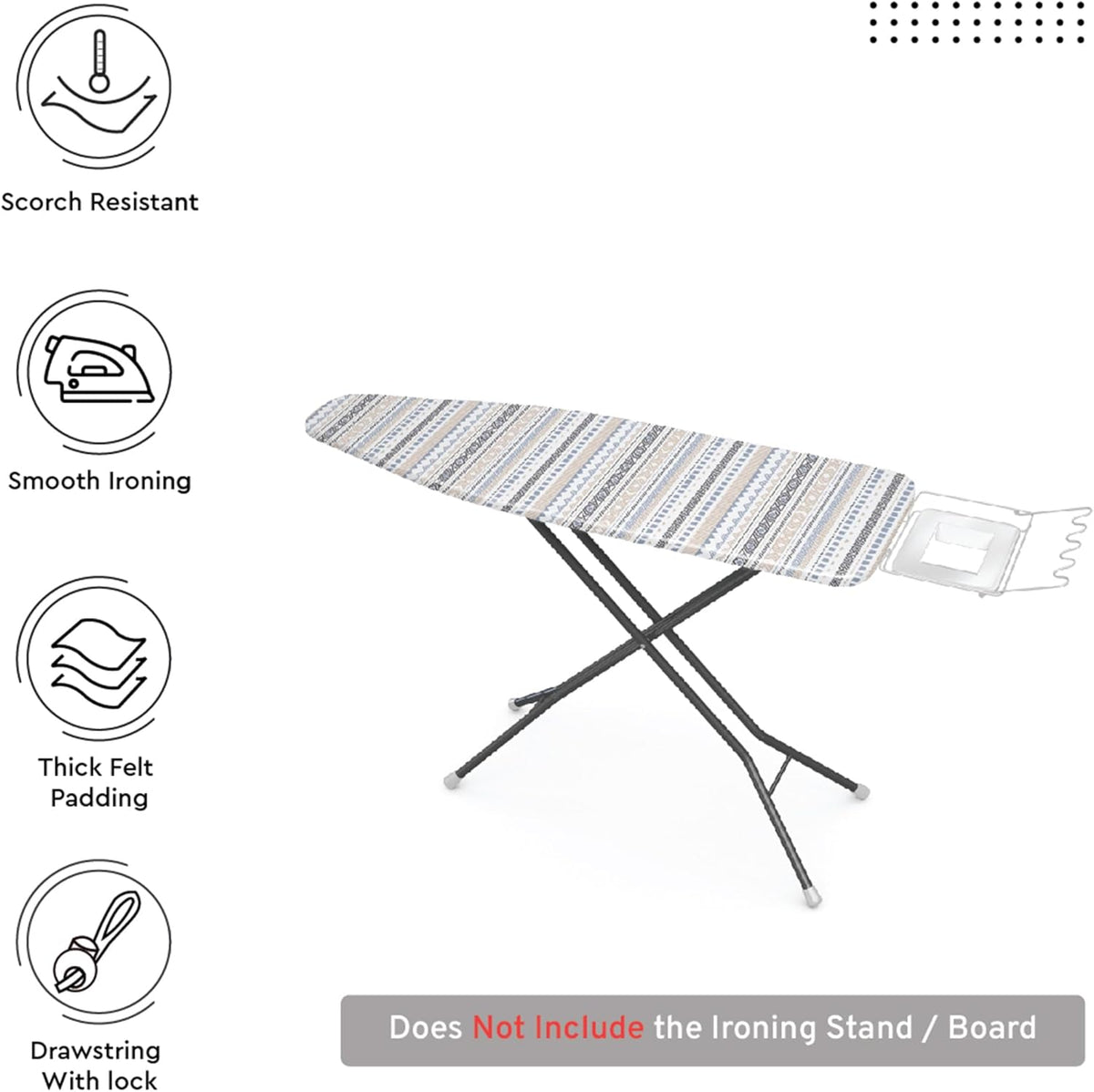 Encasa XO Ironing Board Cover and Pad 57"x22" - Thick 3mm Felt Padding, Drawstring Tightening &