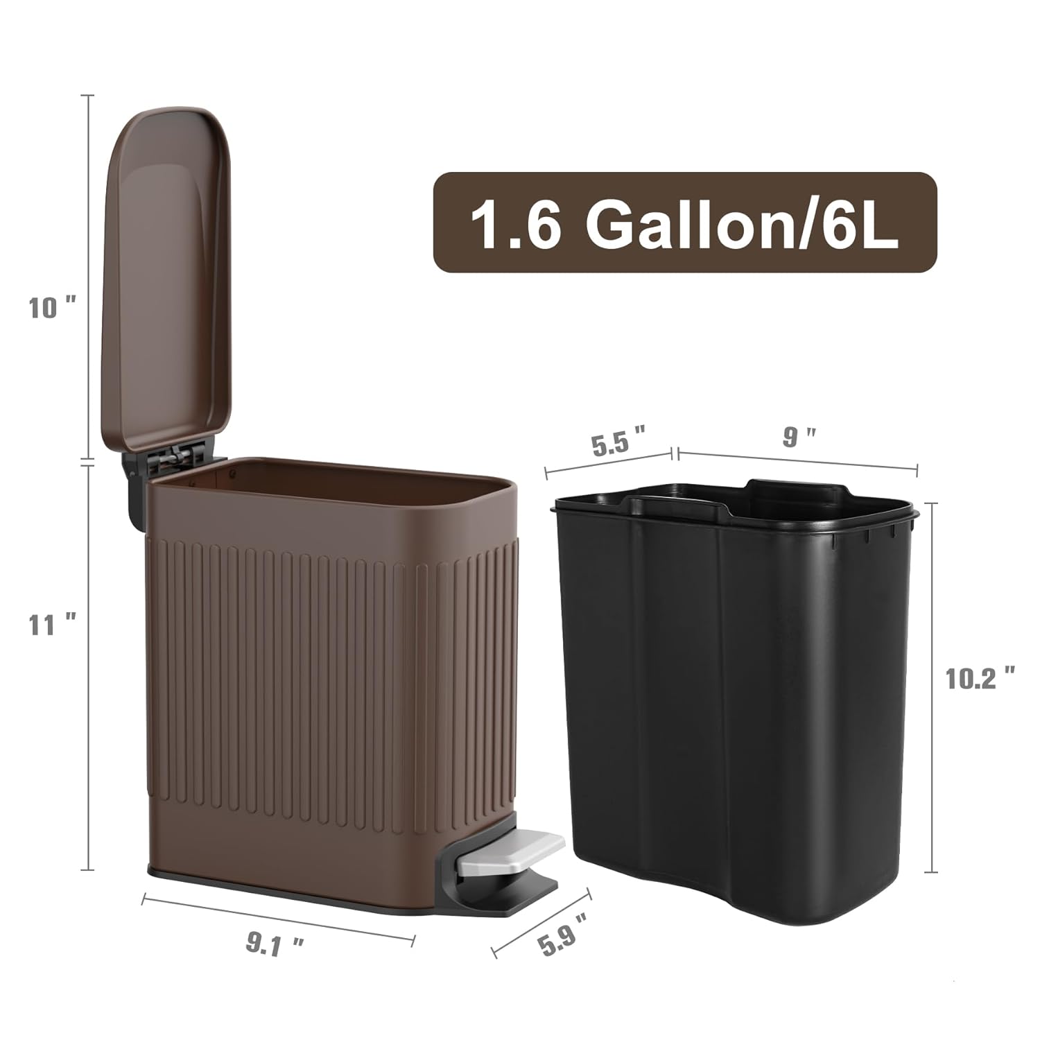 TrashAid Slim Bathroom Trash Can with Lid Soft Close, 6 Liter/1.6 Gallon Stainless Steel Small