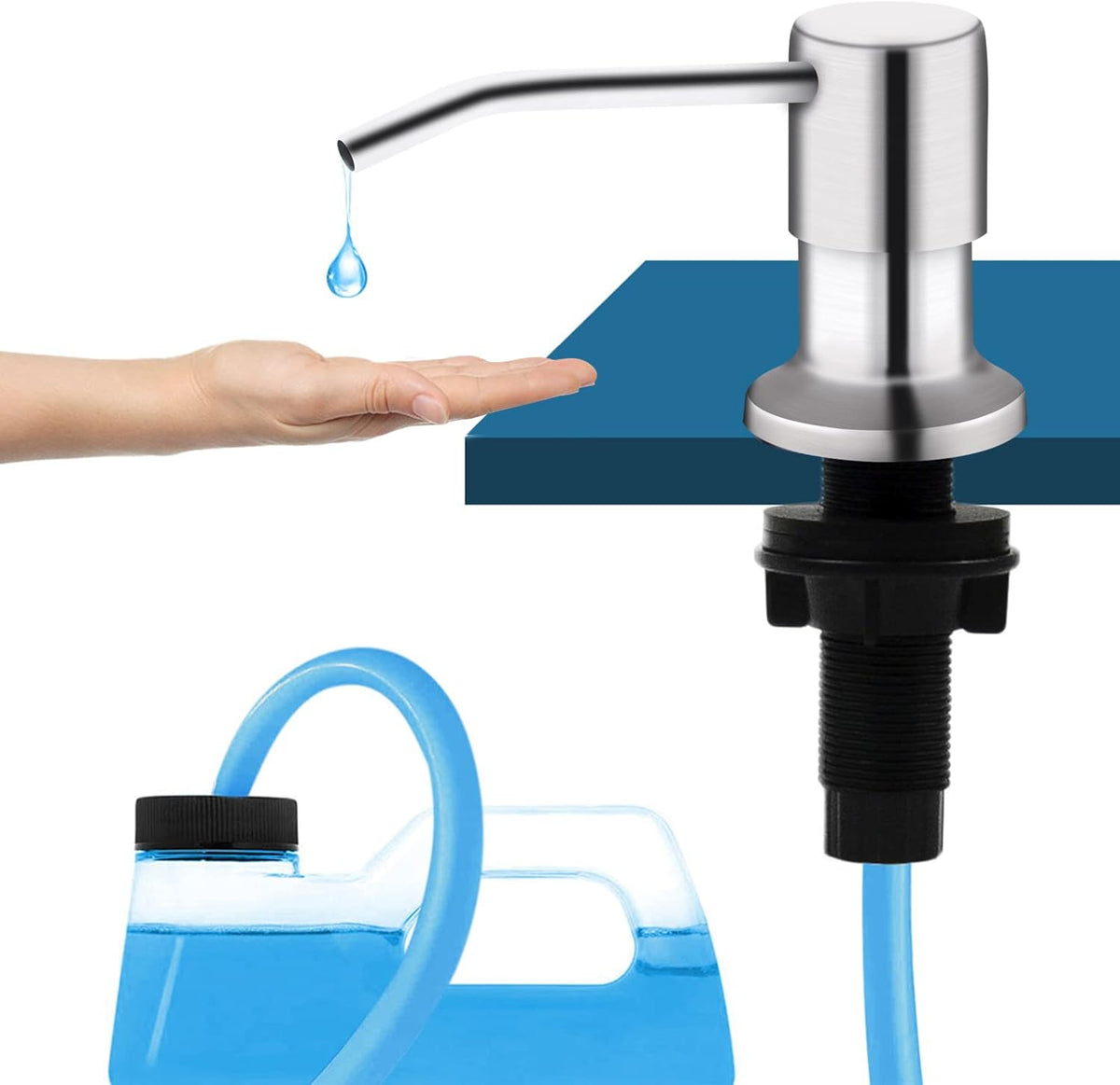 Kitchen Sink Soap Dispenser, Brushed Nickel Countertop Soap Dispenser Pump, 47" Silicone Extension